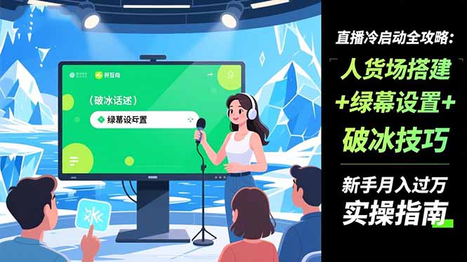 (16605期)直播冷启动全攻略:人货场搭建+绿幕设置+破冰技巧,新手月入过万实操指南